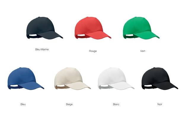 Nombreuses couleurs disponibles pour personnaliser nos casquettes en coton bio à votre charte graphique